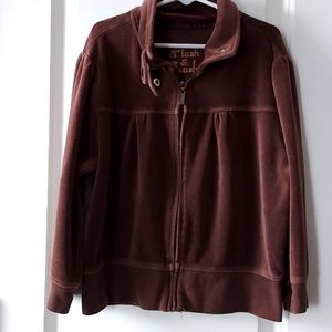 Plush & Lush long sleeve jacket brown w/ zipper & snaps measurements in descript